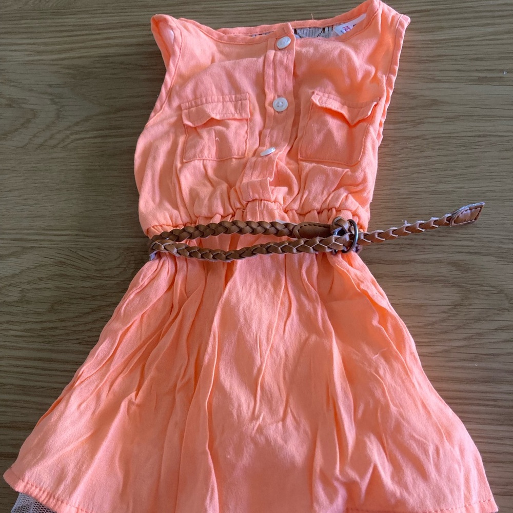 Kids Orange Sleeveless Dress with Belt